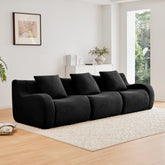 Boneless Sofa,3 Seat High-Quality Teddy Fabric,Anti-Slip Design,No Assembly Curved Armrests Streamlined,32D High Density Sponge For Living Rooms Bedrooms Reading Nook,Black