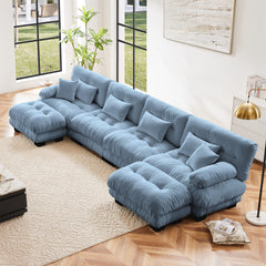 Free Combination Modular Sectional Sofa,U Shaped Couch for Living Room, 4-Seater Comfy Cloud Couch with 2 Ottomans, Chenille Blue