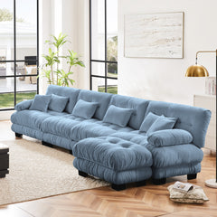 Free Combination, Modular Sectional Sofa,L Shaped Couch for Living Room, 4-Seater Comfy Cloud Couch with Convertible Ottoman,Chenille Blue