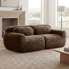 2-seater Modular Sectional Sofa Couches,Soft Fluffy Plush Fabric Bottom Anti-Slip Design,32D High Density Sponge,No Assembly Required Ergonomic Design,With Throw Pillows Fits Living Rooms,Chocolate