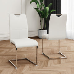 Modern Dining Chairs with Faux Leather Padded Seat Dining Living Room Chairs Upholstered Chair with Chrome Metal Legs Design for Kitchen, Living, Bedroom, Dining Room Side Chairs Set of 2