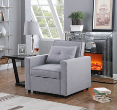 Zoey 33.25" Light Gray Linen Convertible Sleeper Chair with Side Pocket