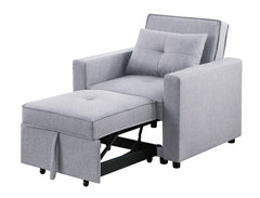 Zoey 33.25" Light Gray Linen Convertible Sleeper Chair with Side Pocket