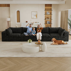 157.6"Cloud Sofa,Corduroy Fabric,Deep Seat Couches,Double-layer design,Removable Cushion,No Assembly,DIY Combination for Living room, Bedroom,Conference room ,Apartment,Black
