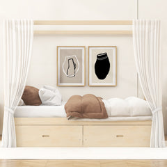 Wooden Canopy Bed with Storage Drawers, Queen size, Natual