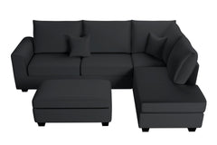 Modern Style 3pc Sectional Set USB Port Storage Ottoman Right Arm Chaise Left Arm Sofa Black Finish Primary Living Room