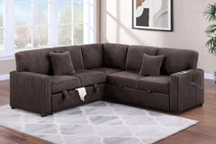 Modern Style Soft Textured 3pc Convertible Sectional Reversible Storage Pull Out Bed USB Port Chocolate Finish Primary Living Room Pillow Included