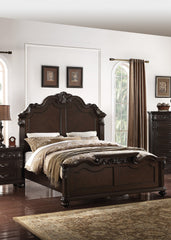 Traditional Style Queen Size Bed 1pc Bun Feet Carved Details Tall Headboard Antique Cherry Finish Bedroom Furniture