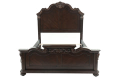 Traditional Style Queen Size Bed 1pc Bun Feet Carved Details Tall Headboard Antique Cherry Finish Bedroom Furniture