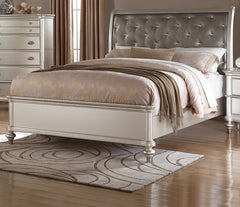 Silver Faux Leather Tufted Headboard 1pc Queen Size Bed Bedroom Furniture Luxurious Look Bedframe