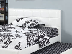 Full Size Bed w/ Trundle Slats White Faux Leather Upholstered Plywood Kids Youth Bedroom Furniture wooden Slats
