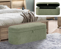 1pc Stylish Functional Storage Bench Spacious Hidden Compartment Cushioned Seat Sturdy Wooden Frame Fabric Upholstery Bedroom Entryway Living Spaces Green Tweed