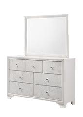 1pc Modern Glam Style White Finish Glam Seven Drawer Dresser Embossed Crocodile Pattern Wooden Bedroom Furniture