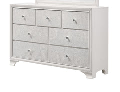 1pc Modern Glam Style White Finish Glam Seven Drawer Dresser Embossed Crocodile Pattern Wooden Bedroom Furniture