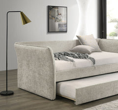 Transitional Style 1pc Twin Size Daybed w/ Trundle Flared Arms Mattress Ready Beige Finish Primary Living Room
