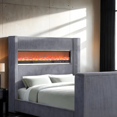 Gray Color 1pc Queen Size Bed Wing back Design Headboard Bedroom Furniture TV Lift Footboard Contemporary Style