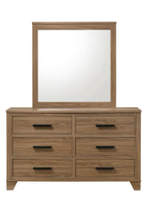 Dresser W Mirror Walnut Color Six Drawers Black Bar Pulls Transitional Style Bedroom Wooden