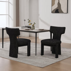 22.05" Wide Modern Upholstered Chenille Dining Chair Set of 2 with Rubberwood Legs, Armless Curved Back Accent Chairs for Living Room Bedroom Restaurant Cafes Dining Room Reception, Black/Gray