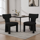 22.05" Wide Modern Upholstered Chenille Dining Chair Set of 2 with Rubberwood Legs, Armless Curved Back Accent Chairs for Living Room Bedroom Restaurant Cafes Dining Room Reception, Black/Gray