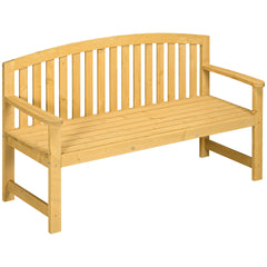 Outsunny 56" Outdoor Wood Bench, 2-Seater Garden Bench with Backrest and Armrest, Patio Bench for Patio, Porch, Poolside, Balcony, Natural