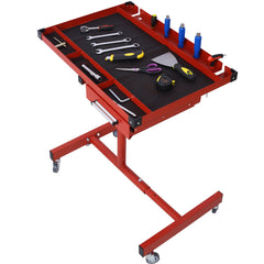 Adjustable Tear Down Work Table with Drawer for Garages, Repair Shops, and DIY, Portable, (4) 2.5" Swivel Casters, 220 Pound Capacity, Rubber Corners, Heavy Duty Steel,red