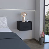 Floating Nightstand, Space-Saving Design with Handy Drawer and Surface, Black