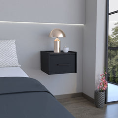 Floating Nightstand, Space-Saving Design with Handy Drawer and Surface, Black