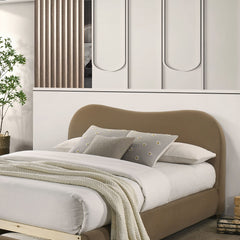 Beautiful 1pc Queen Size Bed Curved Design Velvet Brown Color Upholstered Headboard Storage FB Bedroom Furniture Bedframe