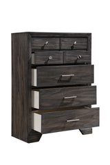 1pc Contemporary Dark Wood Grain Finish Metal Knobs Storage Drawers Tall Chest Wooden Gray