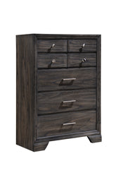 1pc Contemporary Dark Wood Grain Finish Metal Knobs Storage Drawers Tall Chest Wooden Gray
