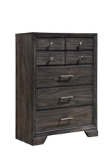1pc Contemporary Dark Wood Grain Finish Metal Knobs Storage Drawers Tall Chest Wooden Gray