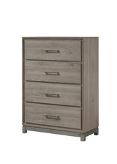 1pc Contemporary 4-Drawer Storage Chest Metal Handle Grey Oak Finish