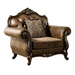Traditional Style Chair Rolled Arms Curved Detail Nailhead Trim Accent Pillow Dark Cherry And Brown Finish