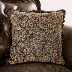 Traditional Style Chair Rolled Arms Curved Detail Nailhead Trim Accent Pillow Dark Cherry And Brown Finish