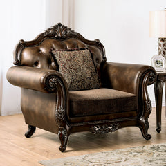 Traditional Style Chair Rolled Arms Curved Detail Nailhead Trim Accent Pillow Dark Cherry And Brown Finish