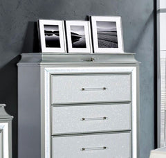 Glamour Style 1pc Chest Faux Crystal Trim LED Acrylic Handles Ball Bearing Glides Gray Finish Bedroom Furniture