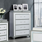 Glamour Style 1pc Chest Faux Crystal Trim LED Acrylic Handles Ball Bearing Glides Gray Finish Bedroom Furniture