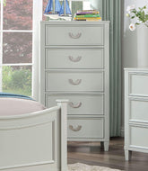 Transitional Gray 1pc Chest Dovetail Drawers Solid wood Bedroom Chrome Hanging Pulls 5-Drawers Molding Details