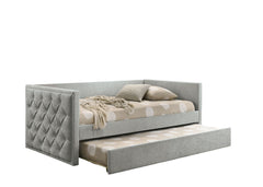 Transitional Style 1pc Twin Size Daybed w/ Trundle Diamond Button Tufting Slim Track Arms Mattress Ready Gray Finish Primary Living Room