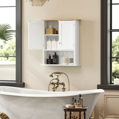 HOMCOM Bathroom Wall Cabinet, Modern Bathroom Cabinet Wall Mounted Medicine Cabinet with 2 Doors, Adjustable Shelf, Over the Toilet, White
