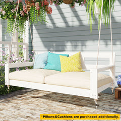 TOPMAX Patio Wooden Twin Size Porch Swing Daybed Frame, Garden Swing Bench Chair with 4 Hanging Ropes for Backyard,Outdoor,White