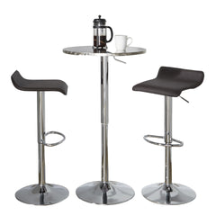 Bistro Round-Ale Contemporary Adjustable Bar Set in Silver and Chrome Metal with Brown PVC and Oval Footrest by LumiSource - 3 Piece