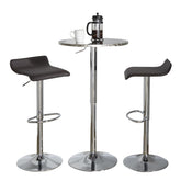 Bistro Round-Ale Contemporary Adjustable Bar Set in Silver and Chrome Metal with Brown PVC and Oval Footrest by LumiSource - 3 Piece