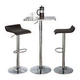 Bistro Square-Ale Contemporary Adjustable Bar Set in Silver and Chrome Metal with Brown PVC and Oval Footrest by LumiSource - 3 Piece