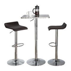 Bistro Square-Ale Contemporary Adjustable Bar Set in Silver and Chrome Metal with Brown PVC and Oval Footrest by LumiSource - 3 Piece