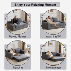 Loveseat Sofa, Comfortable Deep Seat Sofa Bed, Modern Small Corduroy Couch for Living Room Bedroom,Reversible Cushion with Pillows,No Assembly Required,Dark-grey