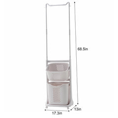 2-Tier Laundry Hamper Sorter with Hanging Bar, Rolling Laundry Baskets with Wheels Removable, Stackable Laundry Cart Organizer and Storage for Small Space, Dorm, Closet, Bathroom