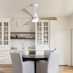 48 Inch Modern Ceiling Fan With Lights 3 Wood Fan Blade Noiseless Reversible Motor Smart Remote Control