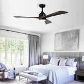 52" Solid Wood Blades Ceiling Fan with Lights Remote Control,Quiet DC Motor 3 Blade Ceiling Fans 6 Speed Levels,Reversible Ceiling Fan, for Patio Living Room, Bedroom, Office,Indoor.(Matte Black)