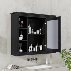 35'' x 28'' Wall Mounted Bathroom Storage Cabinet, Medicine Cabinet, Modern Bathroom Wall Cabinet with Mirror, Mirror Cabinet with 6 Open Shelves (Not Include Bathroom Vanity )